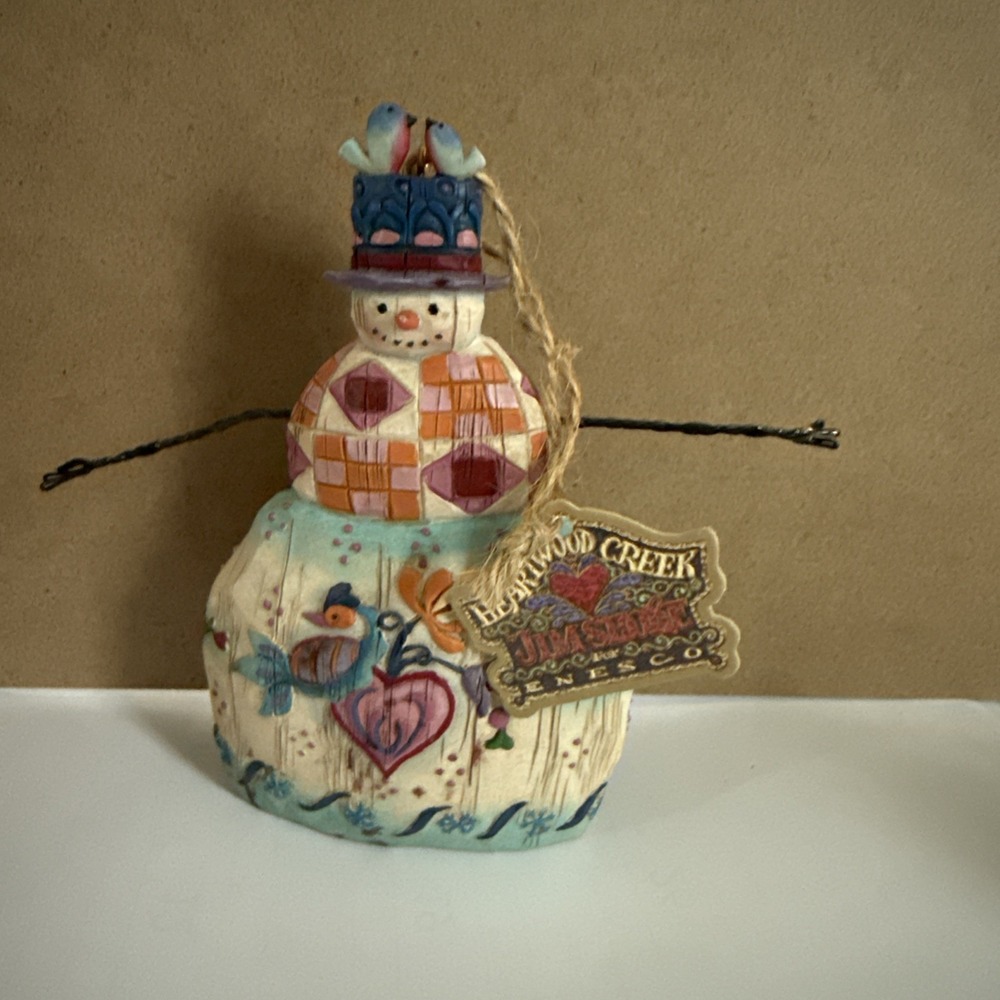 Vintage Jim Shore Heartwood Creek 2003 Snowman with Birds Christmas Ornament